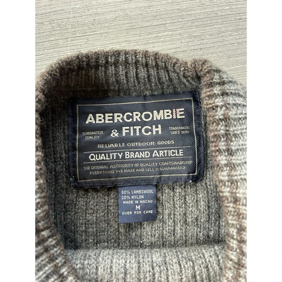 Vintage Abercrombie & Fitch Lambswool Blend Brioche Waffle Knit Sweater Gray M - Picture 3 of 5